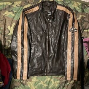 23rd st. Two tone brown leather cafe racer jacket retro style size L/24.5